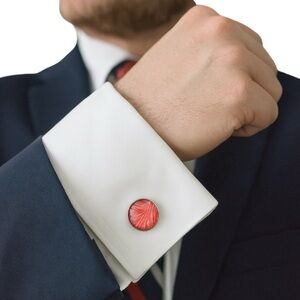 Hand Crafted Red Fluid Art Cufflinks Silver Glass Cabochon Brass